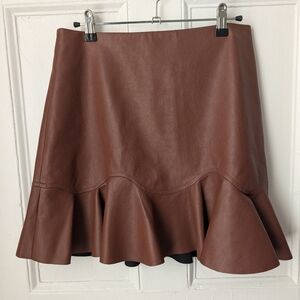 Rebecca Taylor Brown Vegan Leather Mini Flutter Skirt - Size 6